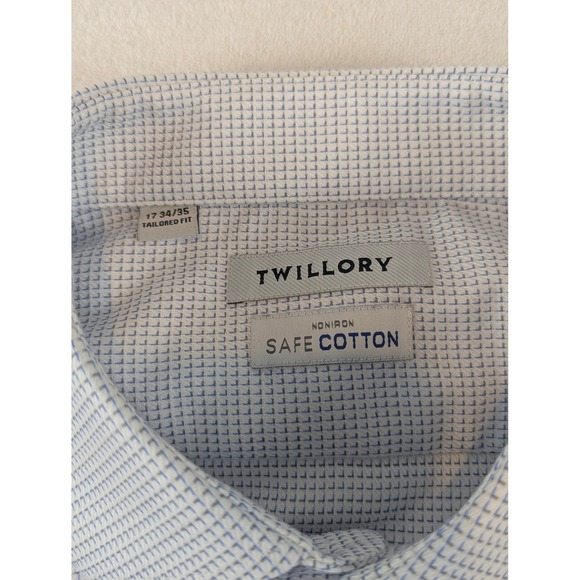 TWILLORY Mens Tailored Fit Non Iron Dress Shirt Light Blue Check 17 34/35 - Picture 5 of 11